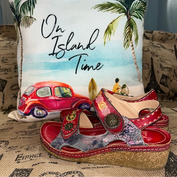 L’ Artiste By Spring Step Women’S Tiffinal Red Multi Ankle Strap Wedge Sandals - Picture 2 of 15